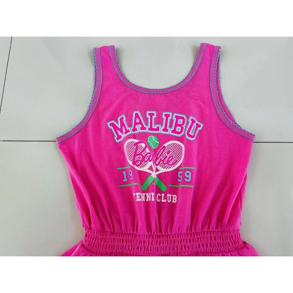 Malibu Barbie Sleeveless Graphic Print Romper Flowy Skirt Skort Tennis L 10-12